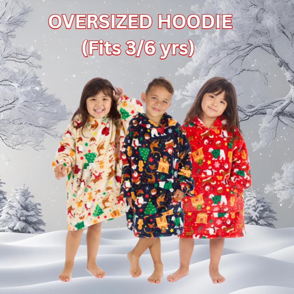 Kids Christmas Plush Oversized Hoodie (One Size - 3-6 Years) Kids Christmas Plush Oversized Hoodie (One Size - 3-6 Years)
